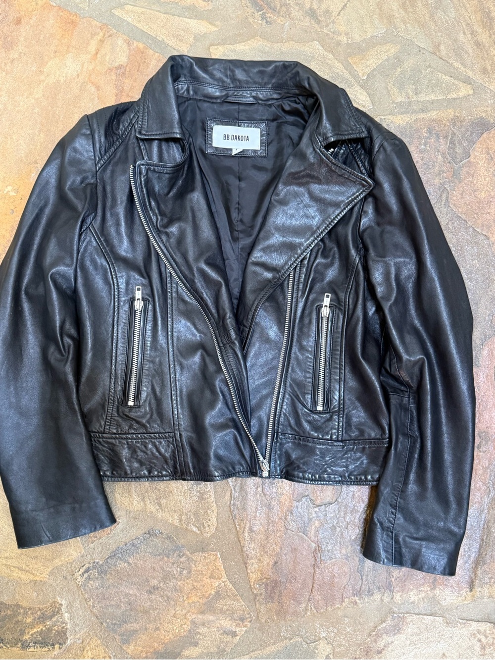 BB Dakota Black Leather Moto Jacket Size M